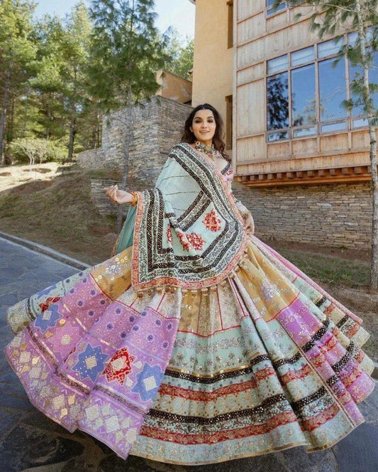 Multicolor Trendy Elegant Mirror Work Lehenga Choli with Designer Dupatta for Festive Ethnic Wear for Women