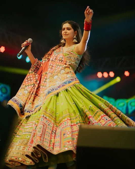 Perrot Fancy Graceful Mirror Work Lehenga Choli with Designer Dupatta for Festive Ethnic Wear for Women