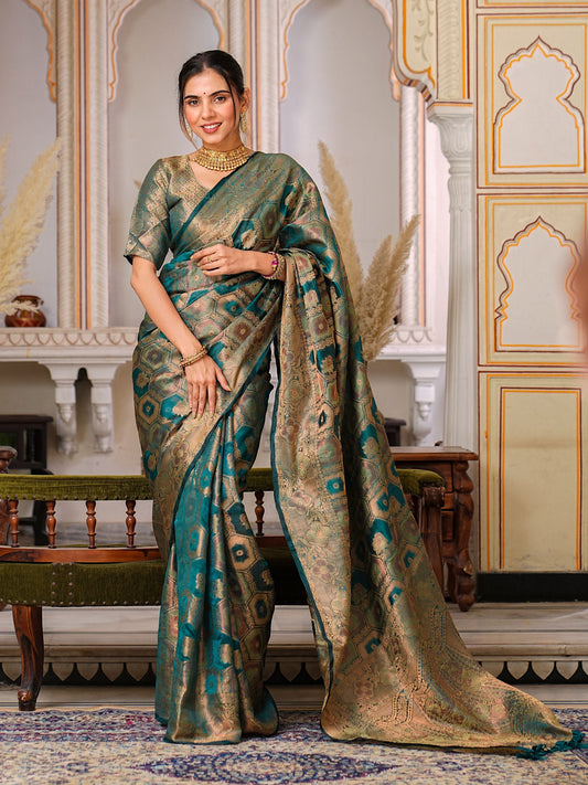 Pure Organza Saree Exuding Regal Charm With Its Rich Pallu And Intricate Brocade