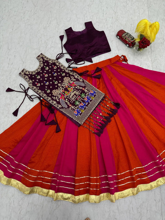 Fully Stitched Heavy Work Vichitra Silk Lehenga with Shrug for Navratri