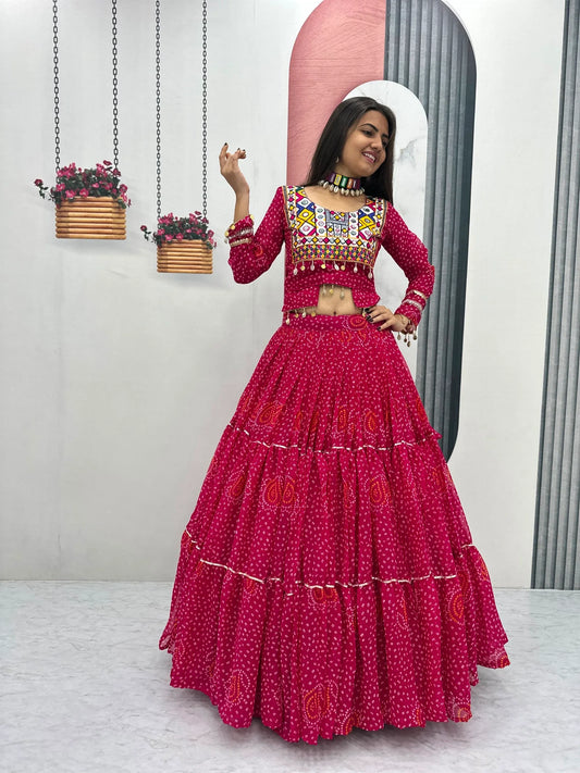 Designer Faux Georgette Pink Navratri Lehenga Choli with Codi Work for Women with Heavy Flare