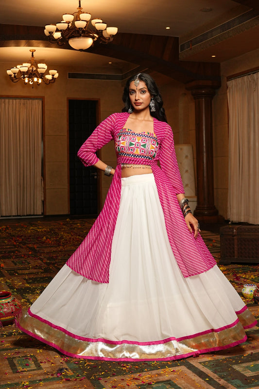 Pink Georgette Navratri Chaniya Choli – Traditional Gota Patti Lace Work Set