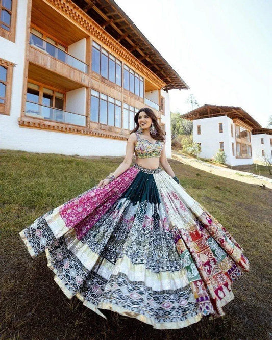 Green Multicolor Stylish Elegant Mirror Work Lehenga Choli with Designer Dupatta for Festive Ethnic Wear for Women