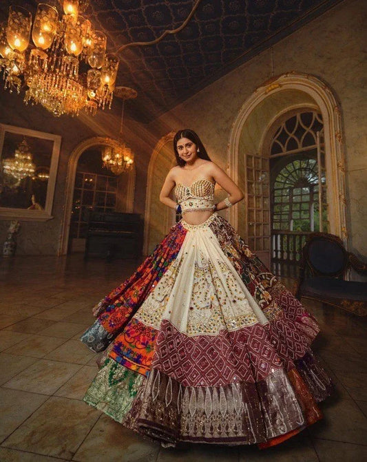Multicolor Orange Elegant Mirror Work Lehenga Choli with Designer Dupatta for Festive Ethnic Wear for Women