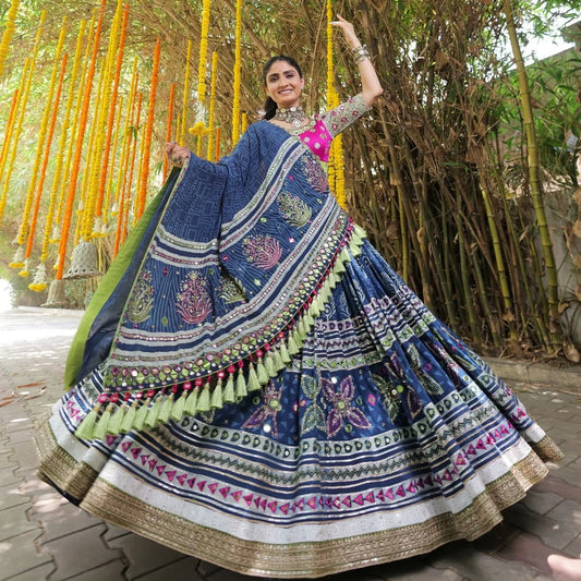 Blue Graceful Mirror Work Lehenga Choli with Designer Dupatta for Festive Ethnic Wear for Women